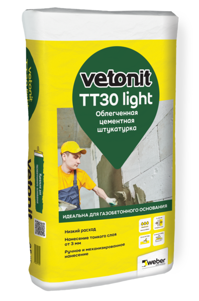 VETONIT TT30 light Штукатурка цементная облегченная 25 кг