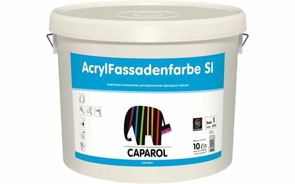 CAPAROL Краска водно-дисперсионная для наружных работ AcrylFassadenfarbe SI База 1 10л
