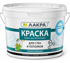 Краска ВД для стен и потолков Лакра Белоснежный, 14кг