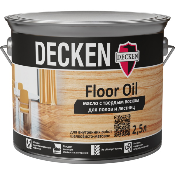 Масло с твердым воском для полов DECKEN Floor Oil/Wood орех/ 2,5л