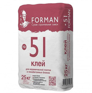 Клей для керамической плитки и пенобетонных блоков FORMAN 51 (25 кг)