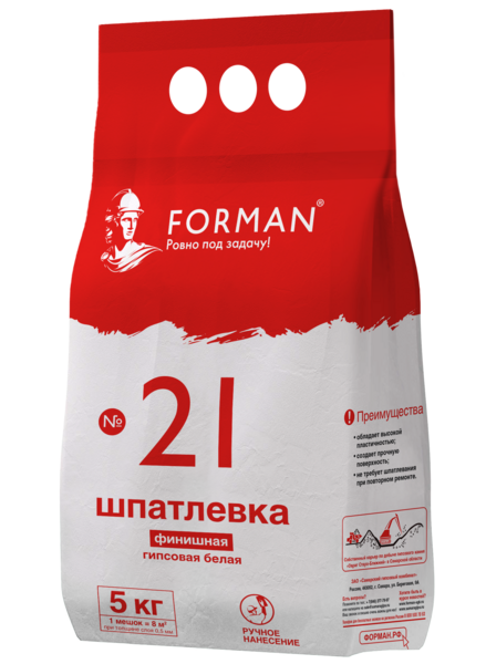 Шпаклевка гипсовая финишная от 0,2мм FORMAN 21 (5кг)