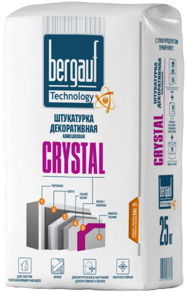 Штукатурка декоративная Bergauf Crystal камешковая Шуба, 25 кг