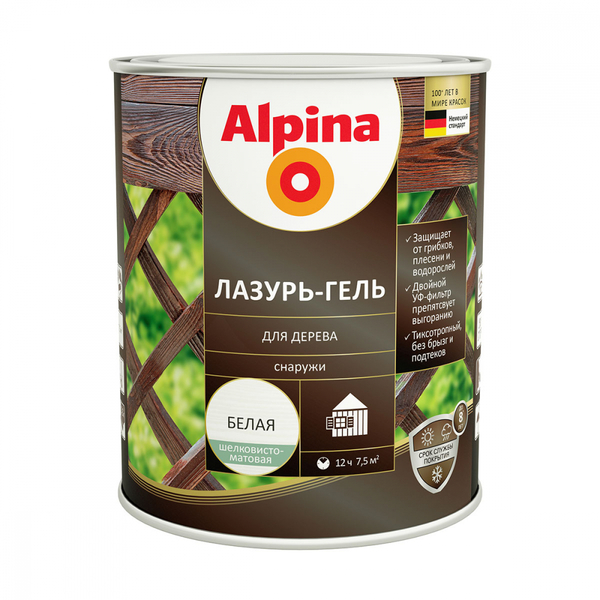 Alpina Лазурь-гель для дерева шелковисто-матовый белый, 0.75л