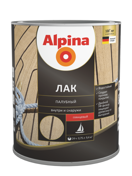 Лак алкидно-уретановый Alpina Лак палубный шелковисто-матовый, 0,75 л 