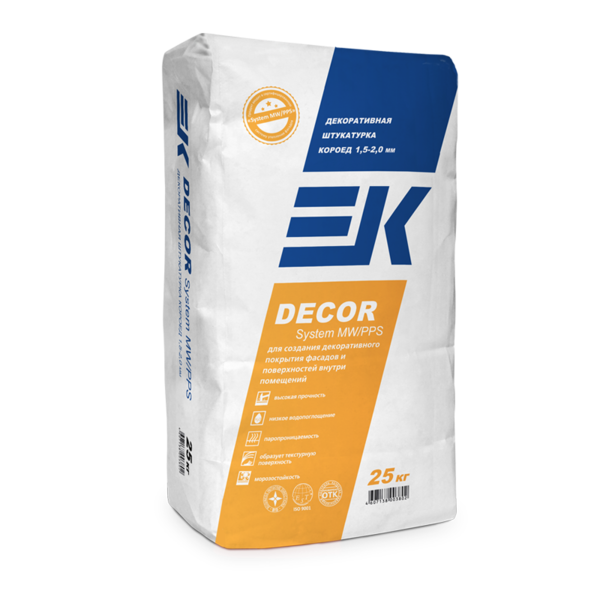 Штукатурка декоративная короед 1,5-2,0 мм ЕК DECOR SYSTEM MW/ PPS 25 кг