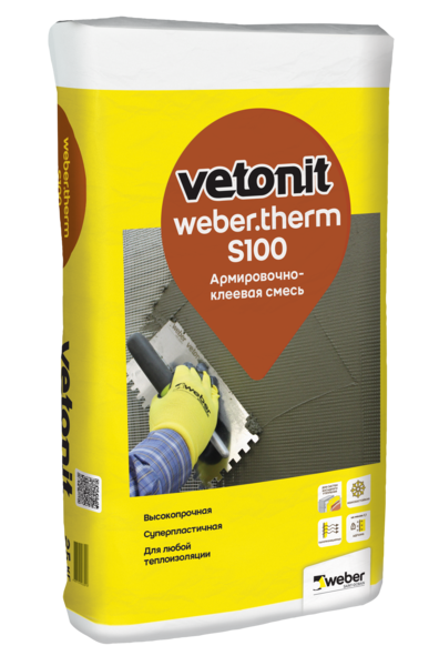 VETONIT Weber.therm S100 winter армировочно-клеевая смесь для теплоизоляции (25кг)